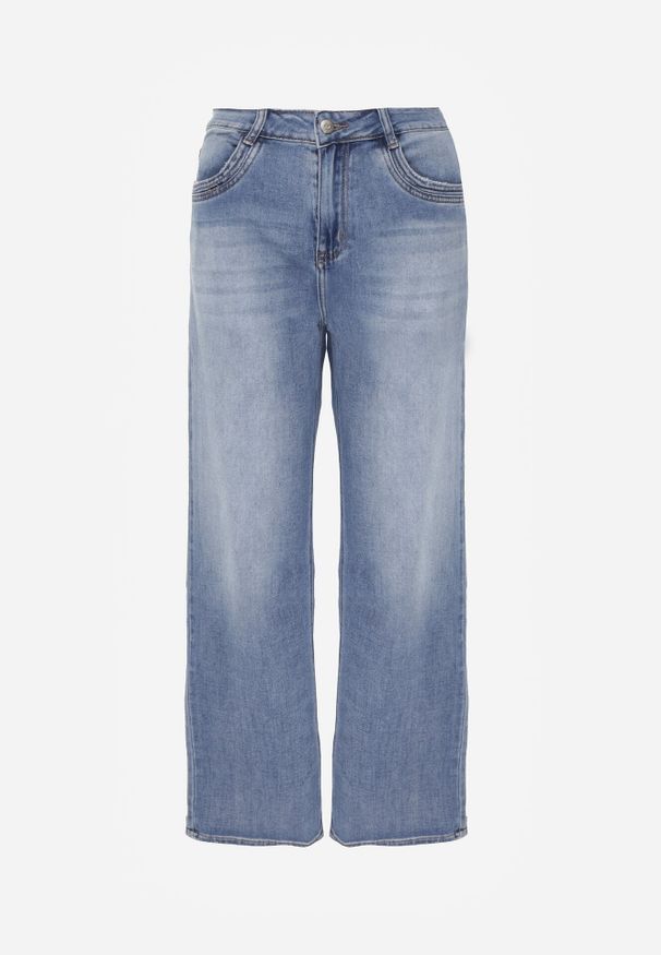 Born2be - Niebieskie Jeansy z Wysokim Stanem i Szerokimi Nogawkami z Bawełną i Wiskozą Corraesea. Okazja: na co dzień. Stan: podwyższony. Kolor: niebieski. Styl: casual, klasyczny, elegancki