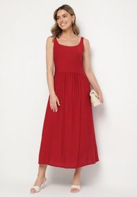 Born2be - Bordowa Wiskozowa Sukienka o Rozkloszowanym Kroju Milareina. Okazja: na co dzień. Kolor: czerwony. Materiał: wiskoza. Długość rękawa: długi rękaw. Wzór: aplikacja. Typ sukienki: rozkloszowane. Styl: casual, elegancki #6