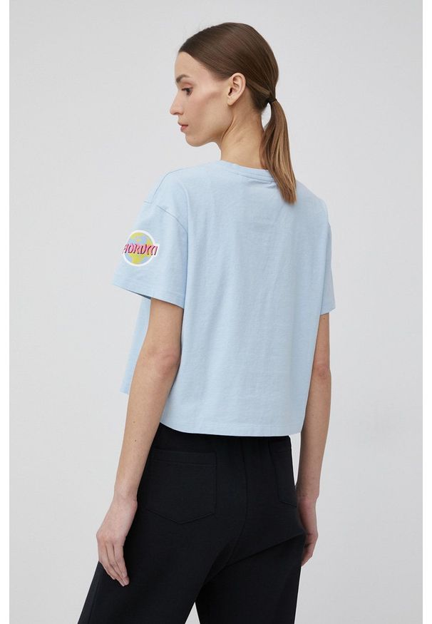 Napapijri t-shirt bawełniany Napapijri X Fiorucci. Kolor: niebieski. Materiał: bawełna. Wzór: nadruk