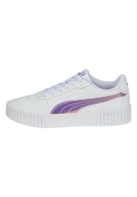 Puma - Młodzieżowe sneakersy Carina 2.0 Holo PUMA White Silver Gray. Okazja: na plażę. Kolor: szary, biały, wielokolorowy. Materiał: guma. Sezon: lato. Sport: turystyka piesza