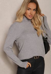 Renee - Szary Klasyczny Golf z Bawełną Gemiella. Okazja: na co dzień, na spotkanie biznesowe. Typ kołnierza: golf. Kolekcja: plus size. Kolor: szary. Długość: długie. Wzór: aplikacja. Materiał: bawełna. Długość rękawa: długi rękaw. Styl: klasyczny #3