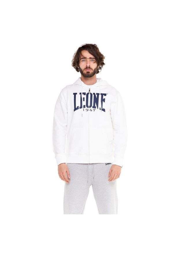 LEONE 1947 APPAREL - Męska zapinana na zamek bluza z kapturem Leone 1947 Apparel. Typ kołnierza: kaptur. Kolor: biały. Materiał: tkanina. Sport: fitness
