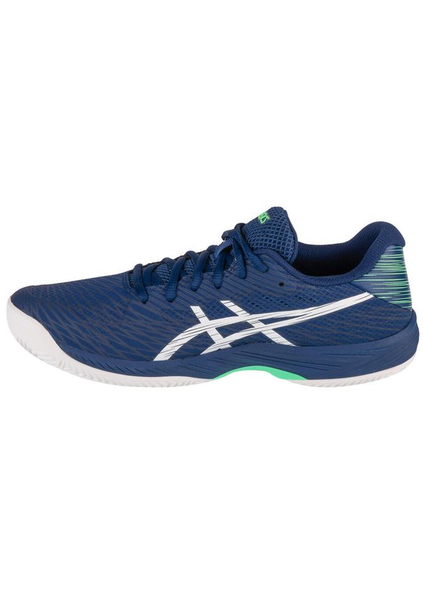Buty do tenisa męskie Asics Gel-game 9. Zapięcie: sznurówki. Kolor: biały, wielokolorowy, niebieski, zielony. Materiał: materiał, syntetyk, tkanina. Szerokość cholewki: normalna. Sport: tenis