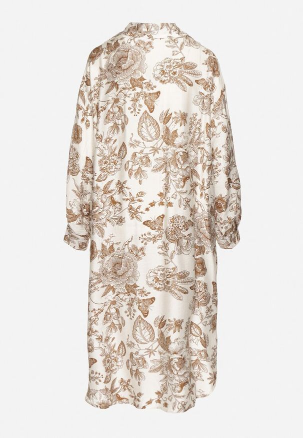 Born2be - Beżowa Wiskozowa Sukienka Koszulowa w Kwiaty Varvesa. Okazja: na co dzień. Typ kołnierza: kołnierzyk klasyczny. Kolor: beżowy. Materiał: wiskoza. Długość rękawa: długi rękaw. Wzór: kwiaty. Typ sukienki: koszulowe. Styl: klasyczny, casual, elegancki