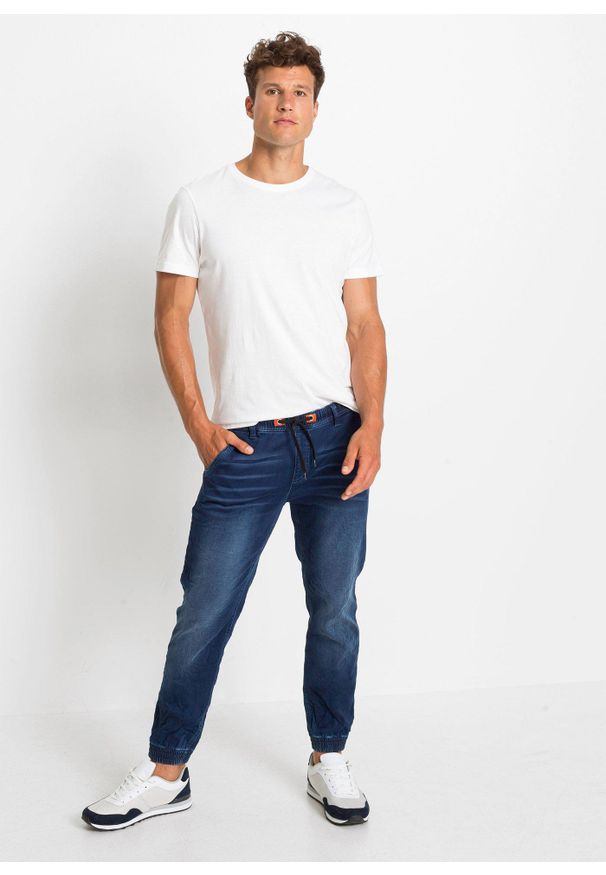 bonprix - Dżinsy dresowe z gumką w talii, Regular Fit Straight. Kolor: niebieski