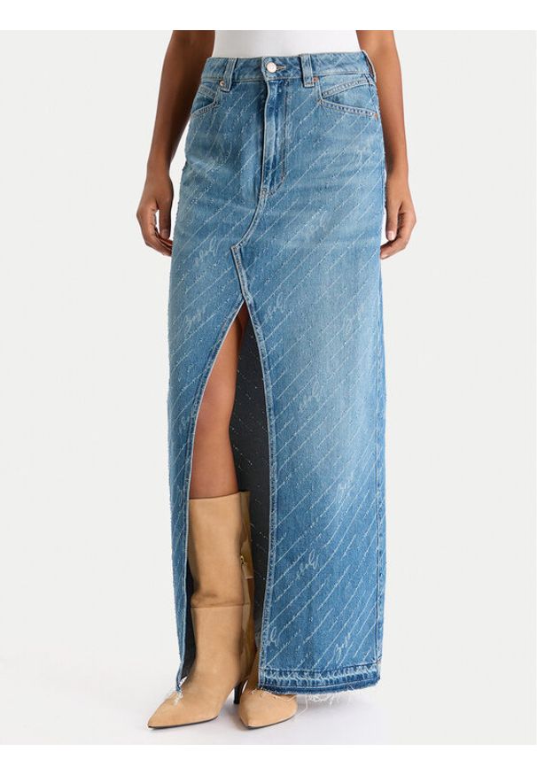 BOSS Spódnica jeansowa 50542445 Niebieski Regular Fit. Kolor: niebieski. Materiał: bawełna