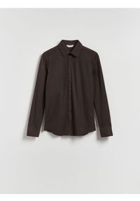Reserved - Gładka koszula super slim fit - brązowy. Kolor: brązowy. Materiał: dzianina. Wzór: gładki #1
