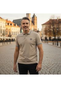 Męska, Bawełniana Koszulka Polo - Pako Jeans - Beżowa. Okazja: na co dzień. Typ kołnierza: polo. Kolor: brązowy, wielokolorowy, beżowy. Materiał: bawełna. Styl: casual