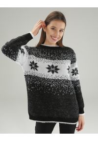 Unisono - WZORZYSTY SWETER Z WEŁNĄ. Okazja: na co dzień. Materiał: wełna. Długość rękawa: długi rękaw. Długość: długie. Styl: casual, wizytowy