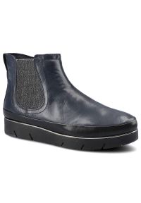 Granatowe Botki Tamaris Damskie Buty Na Platformie. Kolor: niebieski. Materiał: futro, materiał, skóra, syntetyk. Szerokość cholewki: normalna. Obcas: na platformie. Styl: klasyczny. Wysokość obcasa: średni