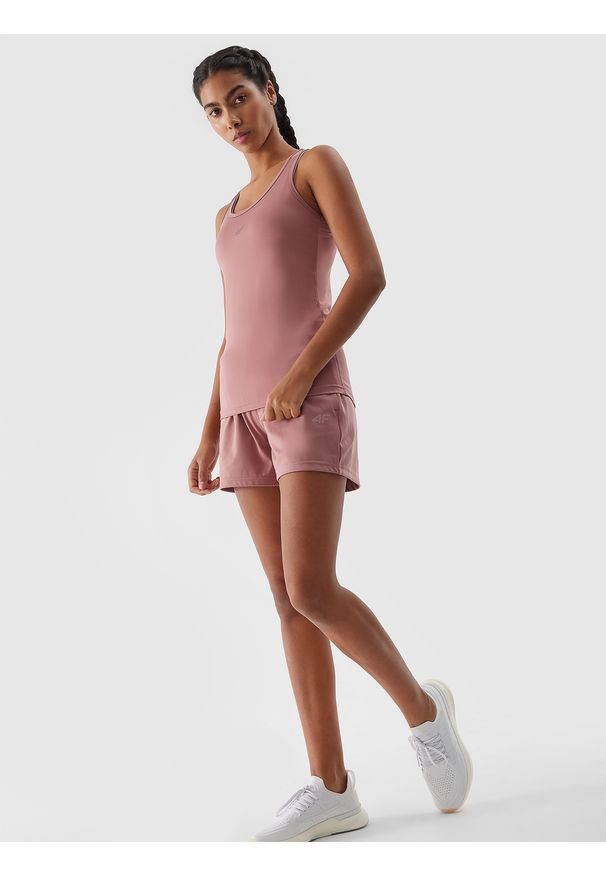 4f - 4F Top treningowy z materiału z recyklingu damski - jasny róż XXL. Kolor: różowy. Materiał: materiał. Długość rękawa: na ramiączkach. Wzór: gładki, jednolity, ze splotem. Sport: fitness, joga i pilates