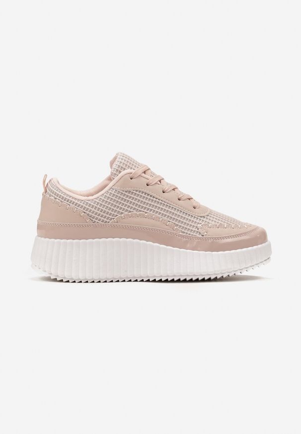 Born2be - Różowe Sneakersy z Patchworkową Cholewką i Tłoczoną Platformą Geridia. Kolor: różowy. Szerokość cholewki: normalna. Obcas: na platformie