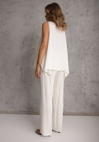 Renee - Biały Wiskozowy Komplet z Lnem w Stylu Boho Spodnie i Bluzka z Haftem Marymene. Kolor: biały. Materiał: wiskoza, len. Wzór: haft #5