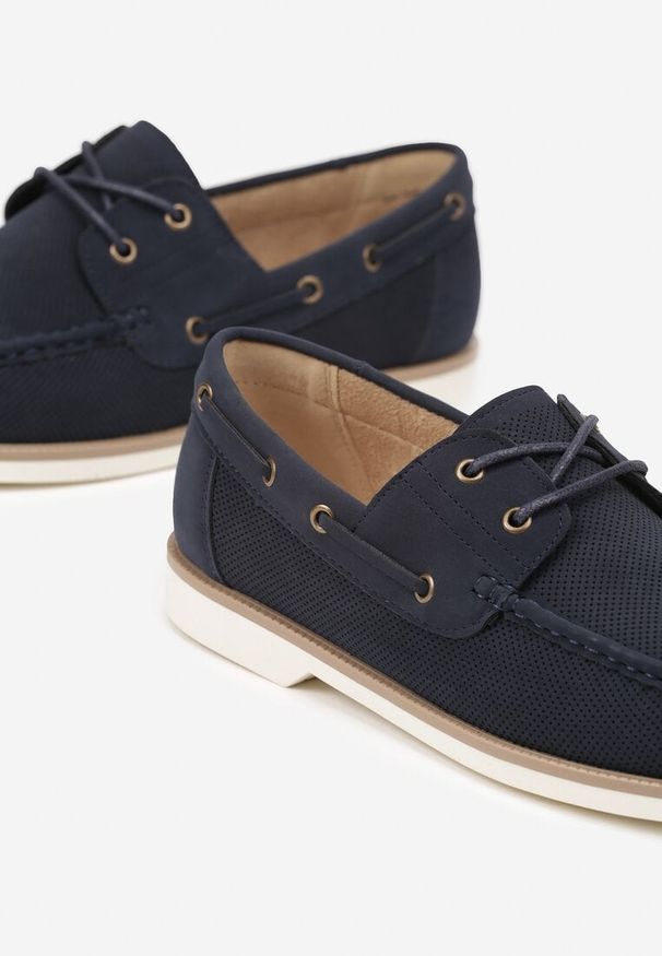 Born2be - Niebieskie Półbuty Mokasyny z Rzemykami i Skórzaną Wkładką Glerin. Okazja: na co dzień. Kolor: niebieski. Materiał: skóra. Styl: elegancki, casual