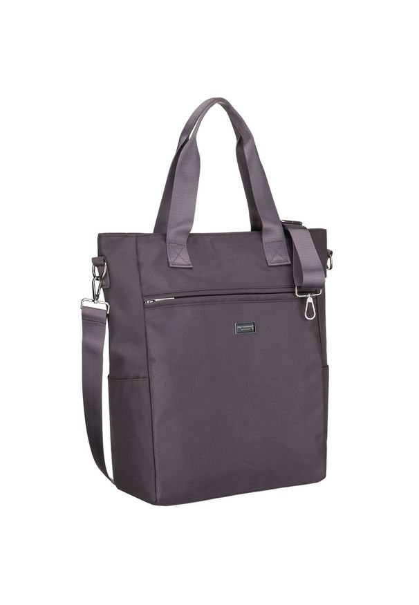 Szara shopperka damska na uchwytach i doczepianym pasku, zamykana suwakiem Peterson PTN CTY-17. Kolor: szary