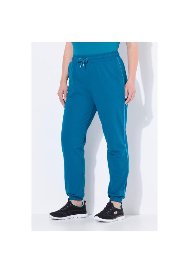 ULLA POPKEN - Damskie Spodnie dresowe lamówka z boku elastyczny ściągacz elastyczny dół. Kolekcja: plus size. Kolor: wielokolorowy, niebieski, szary. Materiał: bawełna, poliester, materiał. Długość: długie