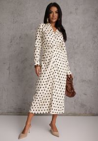 Renee - Beżowa Koszulowa Sukienka z Wiskozy z Dodatkiem Lnu z Drapowaną Talią Edrilith. Okazja: na co dzień. Kolor: beżowy. Materiał: wiskoza, len. Typ sukienki: koszulowe. Styl: casual, elegancki #4