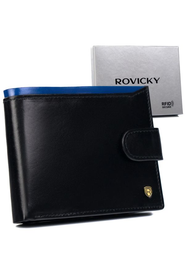 ROVICKY - Portfel męski skórzany RFID czarny Rovicky N992L-RVT. Kolor: czarny. Materiał: skóra
