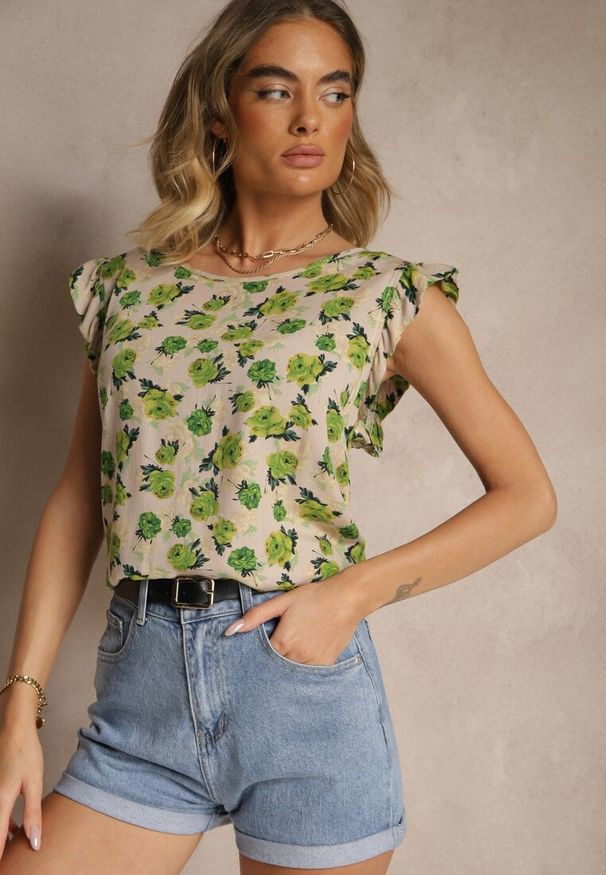 Renee - Zielona Kwiatowa Bluzka z Bawełny Ulosirenia. Okazja: na co dzień. Kolor: zielony. Materiał: bawełna. Wzór: kwiaty. Styl: casual, elegancki