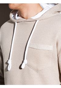 Ombre Clothing - Bluza męska z kapturem B963 - beżowa - XL. Typ kołnierza: kaptur. Kolor: beżowy. Materiał: dzianina, poliester, bawełna. Wzór: aplikacja #2