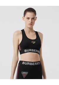 Burberry - BURBERRY - Czarny top z logo. Kolor: czarny. Materiał: jersey. Wzór: aplikacja. Sezon: lato