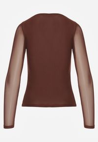 Renee - Brązowa Bluzka Longsleeve z Siateczki z Wiskozą z Dekoltem w Serce Elinevia. Kolor: brązowy. Materiał: wiskoza. Długość rękawa: długi rękaw #6