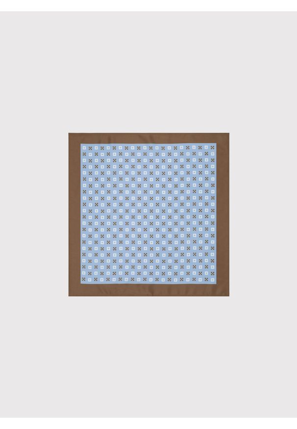 Pako Lorente - PAKO LORENTE – Niebieska poszetka w brązowo-biały wzór. Kolor: wielokolorowy, niebieski, biały, brązowy. Materiał: poliester. Wzór: geometria