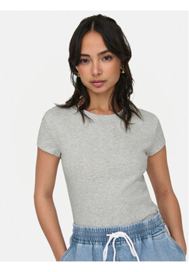 only - ONLY T-Shirt Elina 15320229 Szary Slim Fit. Kolor: szary. Materiał: bawełna