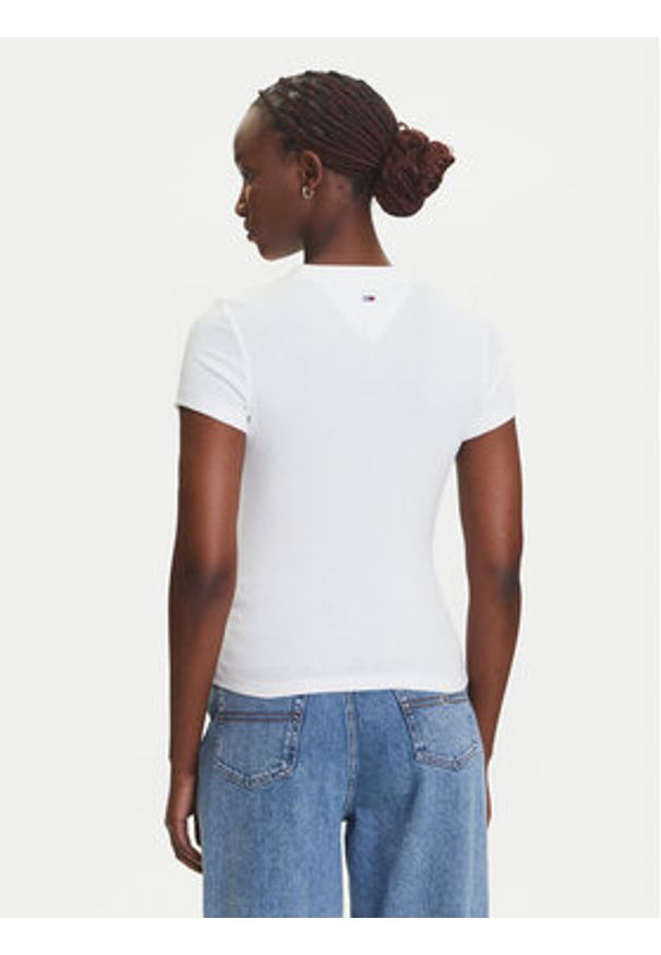 Tommy Jeans T-Shirt Script Label DW0DW21402 Biały Slim Fit. Kolor: biały. Materiał: bawełna