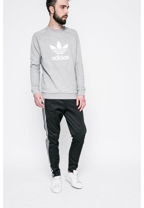 adidas Originals - Bluza. Okazja: na co dzień. Kolor: szary. Materiał: dzianina. Długość rękawa: raglanowy rękaw. Wzór: nadruk. Styl: casual