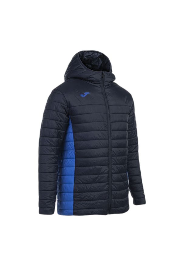 Kurtka z kapturem Joma Urban V. Typ kołnierza: kaptur. Kolor: niebieski. Materiał: puch. Sport: bieganie, fitness