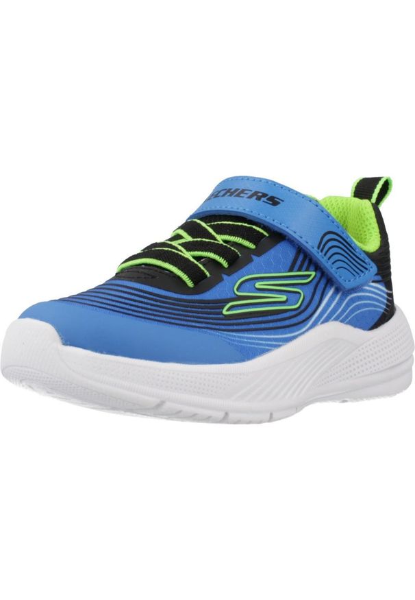 skechers - Buty do chodzenia niemowlęce Skechers Microspec Advance. Kolor: niebieski. Materiał: materiał, syntetyk. Szerokość cholewki: normalna. Sport: turystyka piesza