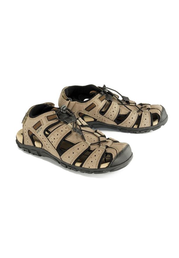 Geox - GEOX U6224B SANDAL STRADA B C6088 taupe/black, sandały męskie. Zapięcie: rzepy. Kolor: beżowy. Materiał: skóra
