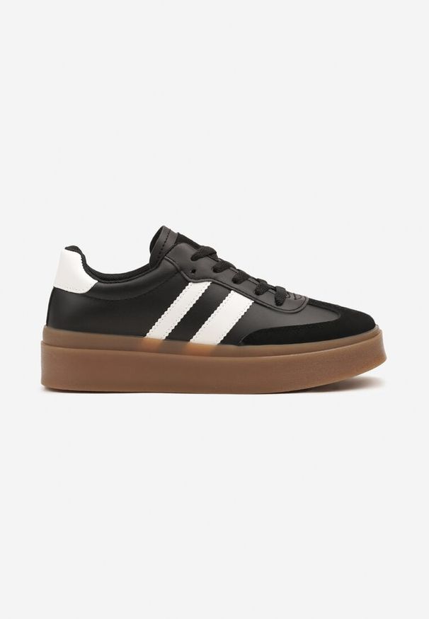 Born2be - Czarne Sneakersy w Stylu Tenisówek z Geometrycznym Wzorem Avelresil. Okazja: na co dzień. Kolor: czarny. Materiał: jeans. Wzór: geometria