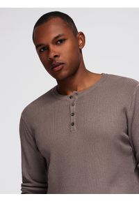Ombre Clothing - Prążkowany sweter męski z guzikami przy dekolcie - popielaty V4 - Rozmiar: XXL. Kolor: szary. Materiał: prążkowany. Styl: elegancki #3