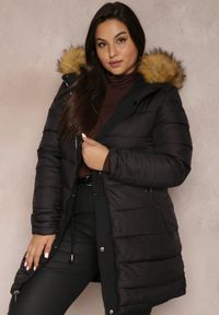 Renee - Czarna Kurtka Parka Dwustronna Deyu. Okazja: na co dzień. Kolor: czarny. Materiał: jeans, tkanina, futro. Sezon: zima, jesień. Styl: elegancki, casual #4