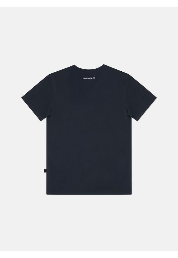 Pako Lorente - PAKO LORENTE – Granatowy gładki t-shirt v-neck. Kolor: niebieski. Materiał: bawełna, elastan. Wzór: gładki