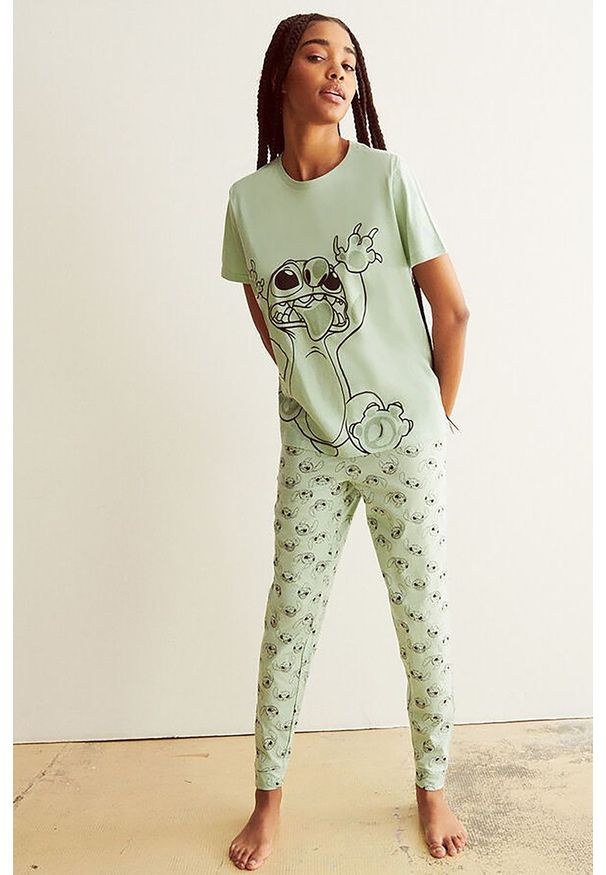 Undiz t-shirt piżamowy kolor zielony bawełniana. Kolor: zielony. Materiał: bawełna. Długość: krótkie. Wzór: nadruk