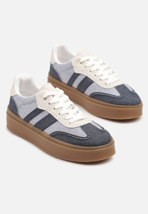 Renee - Granatowe Sneakersy Tenisówki na Kauczukowej Podeszwie Ardisora. Okazja: na co dzień. Kolor: niebieski. Materiał: kauczuk. Wzór: aplikacja