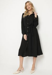 Born2be - Czarna Koszulowa Sukienka z Materiałowym Paskiem Vivinara. Okazja: na imprezę, na co dzień. Kolor: czarny. Materiał: materiał. Typ sukienki: koszulowe. Styl: elegancki, casual #1