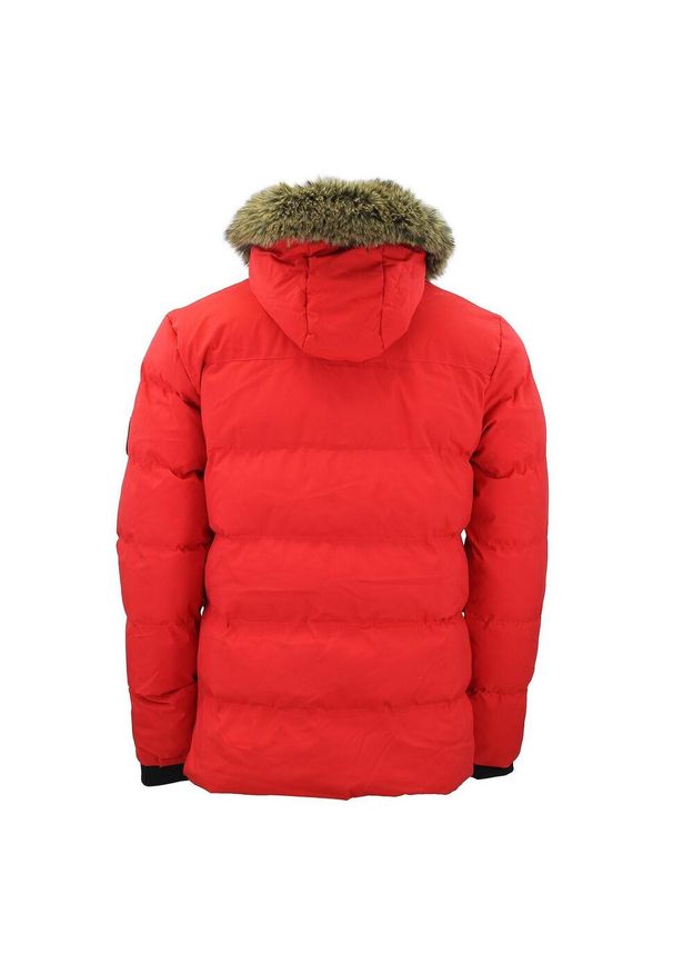 PEAK MOUNTAIN - Kurtka puchowa damska z kapturem i futrem Peak Mountain. Typ kołnierza: kaptur. Kolor: czerwony. Materiał: futro, puch