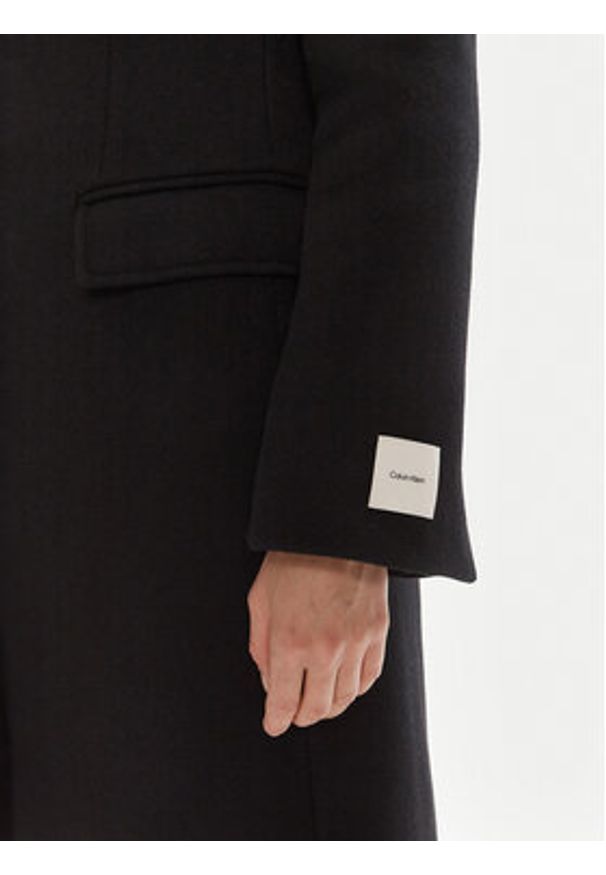 Calvin Klein Płaszcz wełniany LV044D558G Czarny Slim Fit. Kolor: czarny. Materiał: wełna