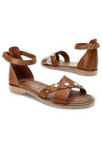 Brązowe Sandały Armodo Modne Obuwie Damskie. Okazja: na co dzień. Zapięcie: pasek. Kolor: brązowy. Materiał: jeans, skóra. Wzór: paski. Sezon: lato. Styl: casual #3