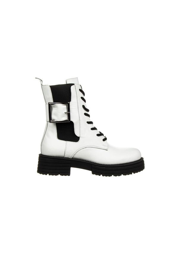 Trzewiki Bayla-161 194 07 10 White 161645, Biały, Skóra naturalna - 41. Okazja: na co dzień. Nosek buta: okrągły. Zapięcie: klamry. Kolor: biały. Szerokość cholewki: normalna. Wysokość cholewki: za kostkę. Materiał: skóra. Sezon: zima, jesień. Obcas: na obcasie. Styl: elegancki, casual, rockowy, klasyczny. Wysokość obcasa: średni