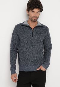 Born2be - Granatowy Sweter z Wełną i Suwakiem przy Dekolcie z Polarem Daivis. Okazja: na co dzień. Kolor: niebieski. Materiał: wełna, polar. Styl: elegancki, casual, klasyczny #7