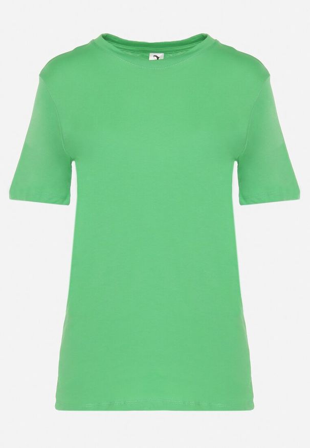Born2be - Zielony Gładki T-shirt z Elastycznej Bawełny z Krótkim Rękawem Derdiara. Kolor: zielony. Materiał: bawełna. Długość rękawa: krótki rękaw. Długość: krótkie. Wzór: gładki