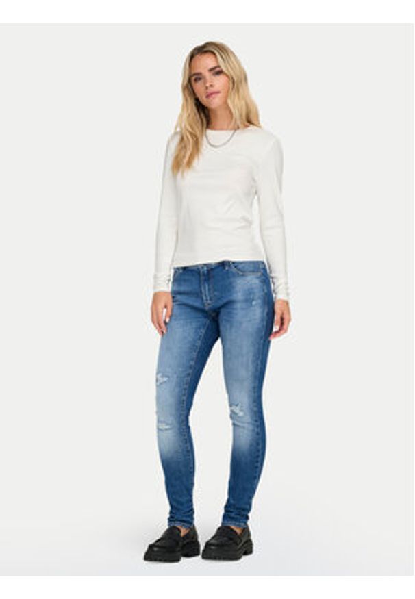 only - ONLY Bluzka Riley 15323159 Biały Slim Fit. Kolor: biały. Materiał: bawełna