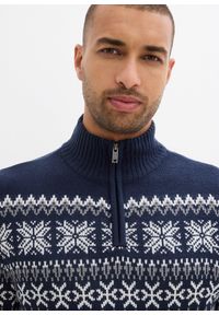 bonprix - Sweter w norweski wzór ze stójką z zamkiem. Typ kołnierza: kołnierzyk stójkowy. Kolor: szary