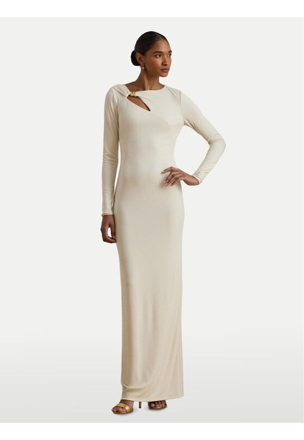 Lauren Ralph Lauren - LAUREN RALPH LAUREN Sukienka wieczorowa 253P03589002 Écru Slim Fit. Materiał: syntetyk. Styl: wizytowy