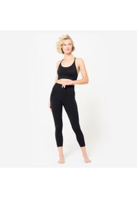 DOMYOS - Legginsy do jogi damskie Kimjaly 7/8. Stan: podwyższony. Kolor: czarny. Materiał: materiał, poliamid, elastan. Sport: joga i pilates